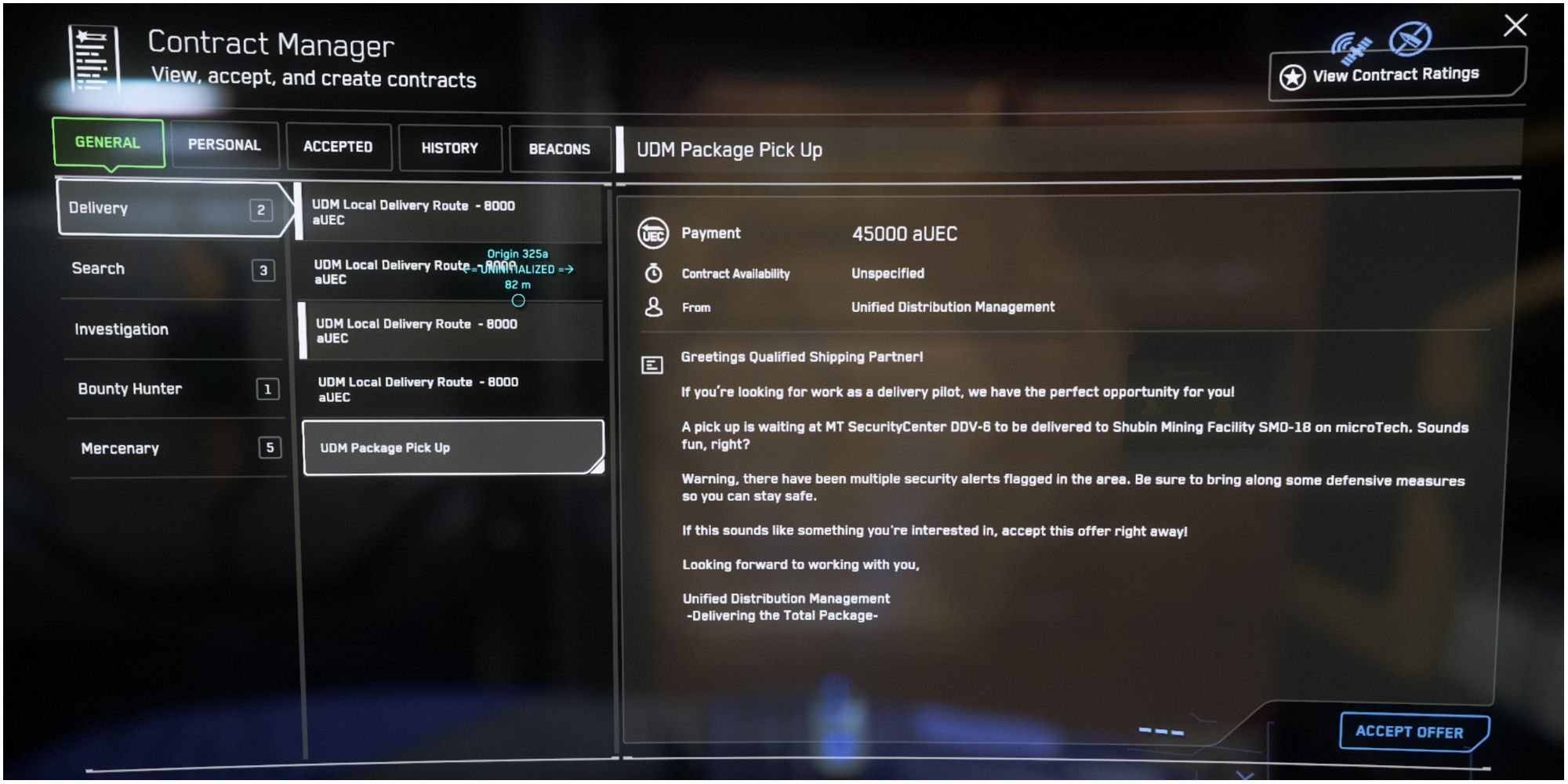 Star Citizen UDM Package Pick-Up Level 2 mission