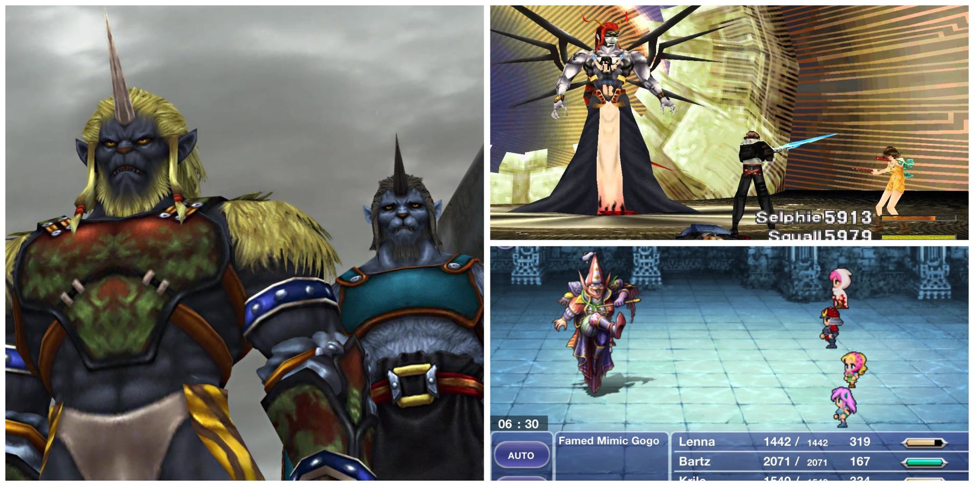 Biran, Yenke, Sorceress Adel, and Famed Mimic Gogo in Final Fantasy