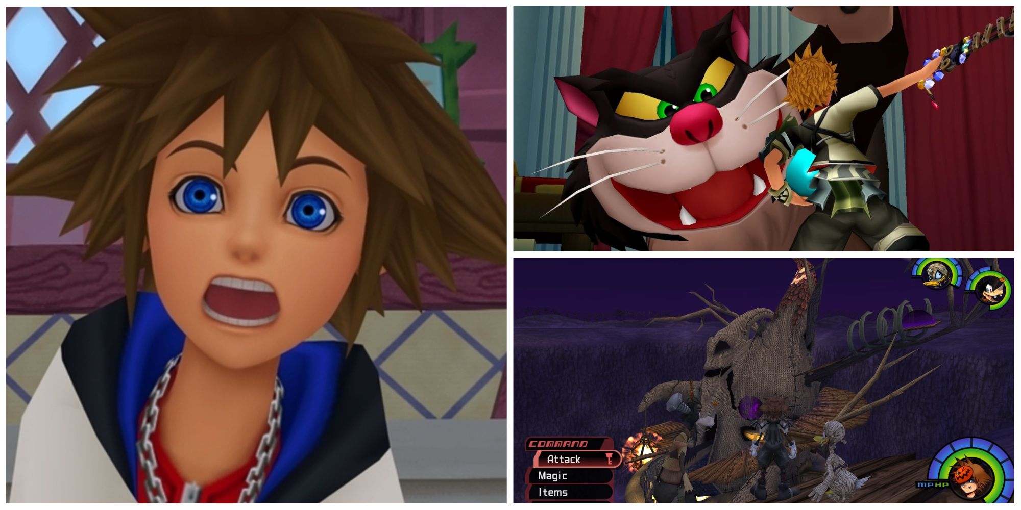 Sora, Lucifer, Ventus et Oogie Boogie dans Kingdom Hearts