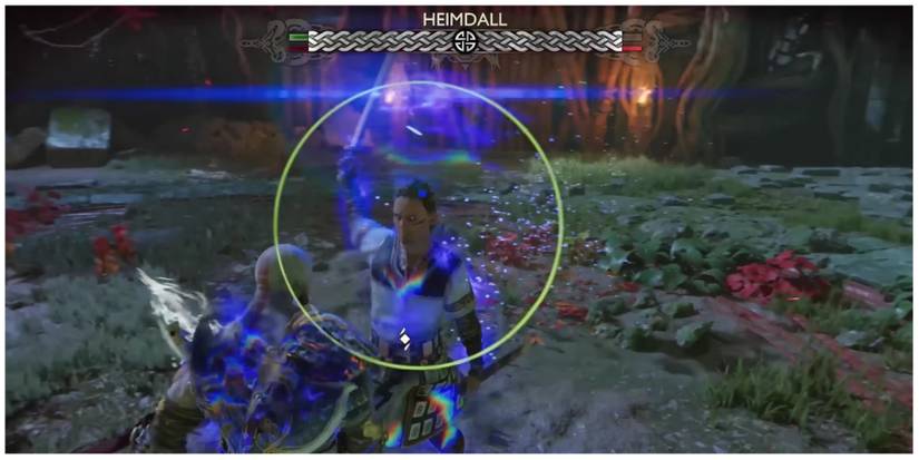 Heimdall slashes his sword at Kratos in God of War Ragnarok