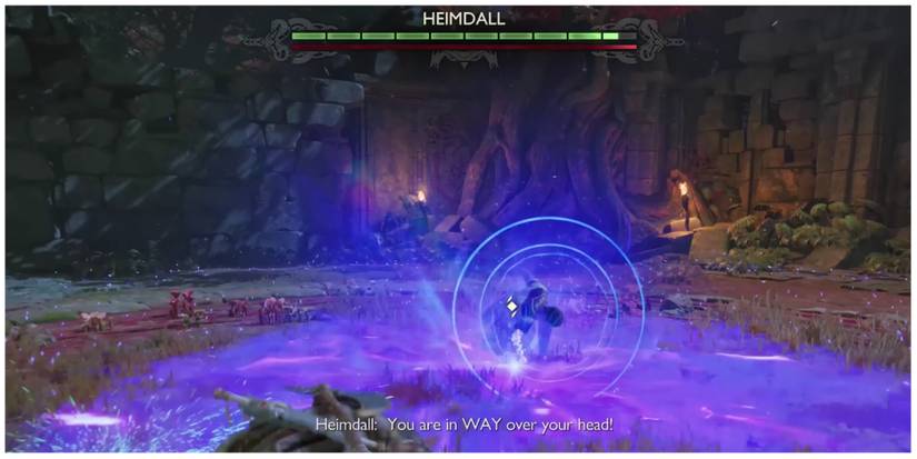 Heimdall lunges his fist into the ground in God of War Ragnarok