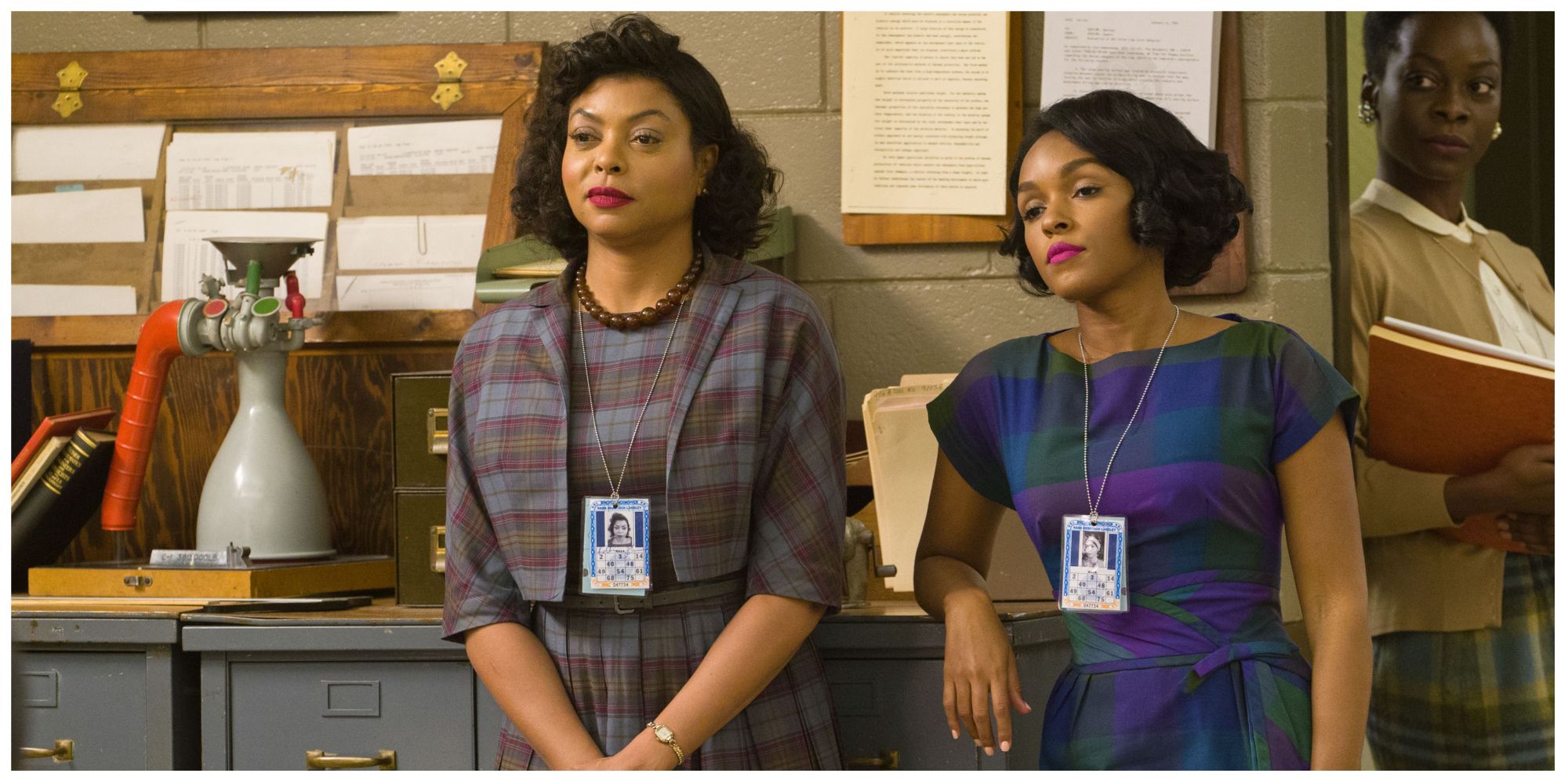 Taraji P. Henson and Janelle Monáe stood in their office in Hidden Figures