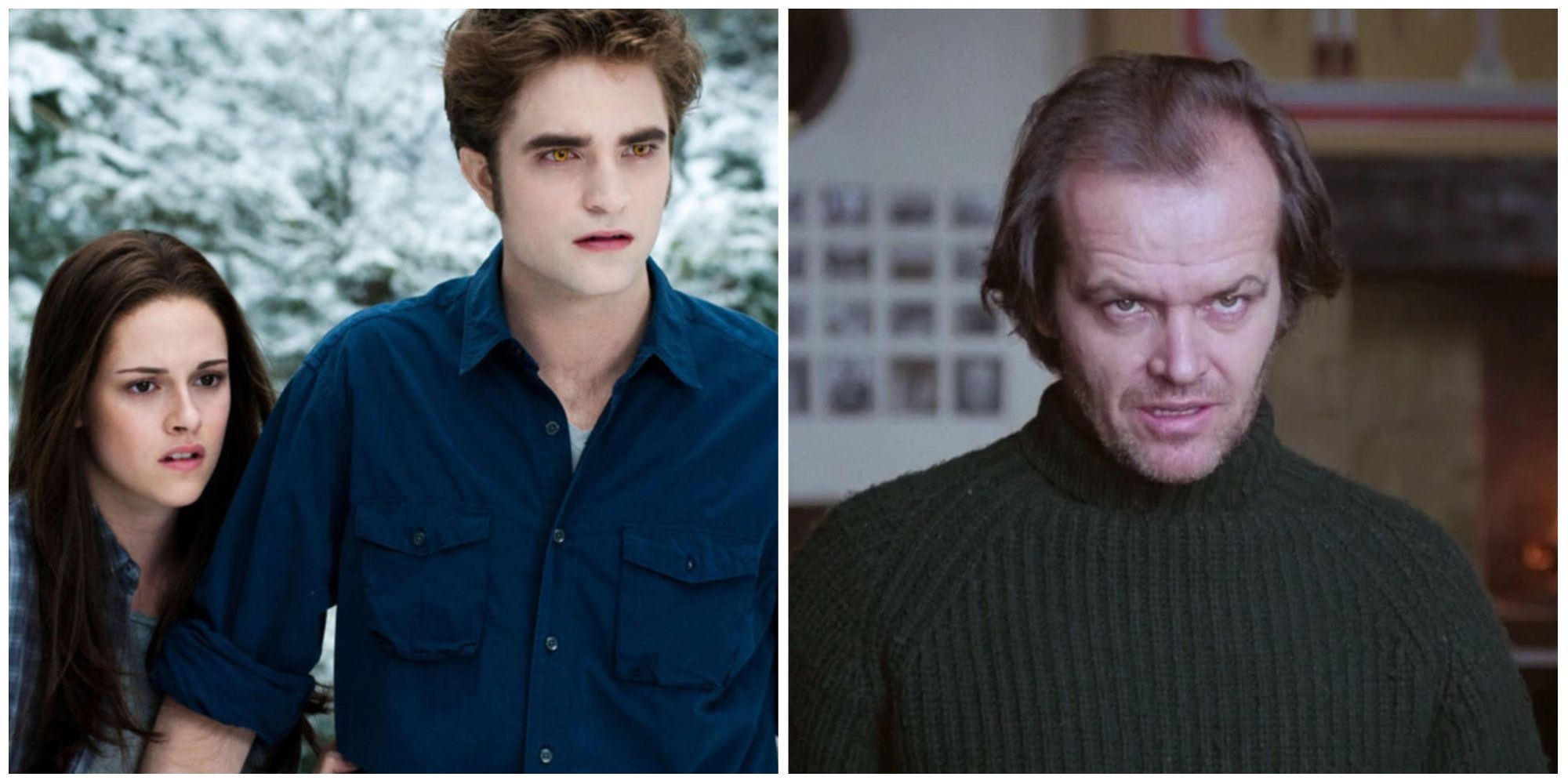 Edward Cullen and Bella Swan in Twilight (left) and Jack Torrance in The Shining (right)