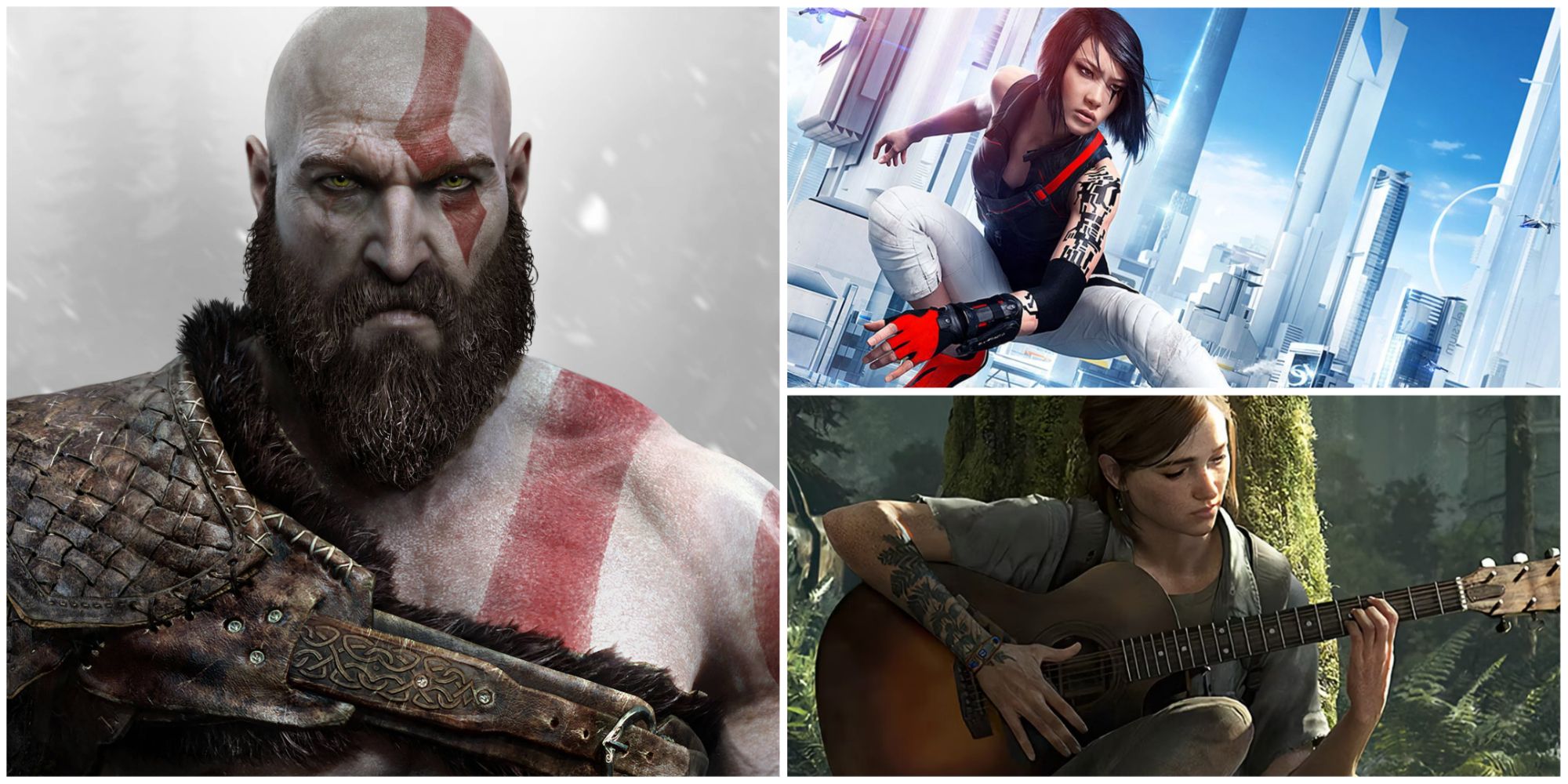 Kratos God of War, Ellie TLOU2, Faith Mirror's Edge