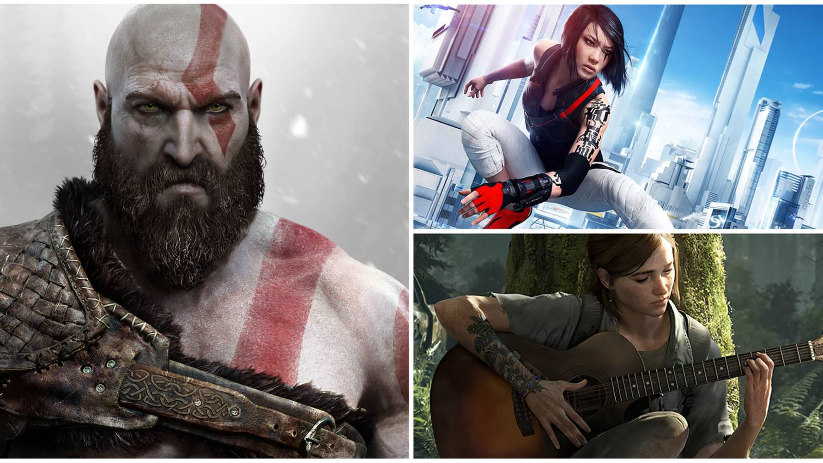 Kratos God of War, Ellie TLOU2, Faith Mirror's Edge