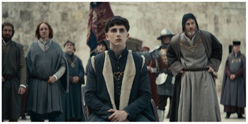 Timothée Chalamet as Hal in The King.