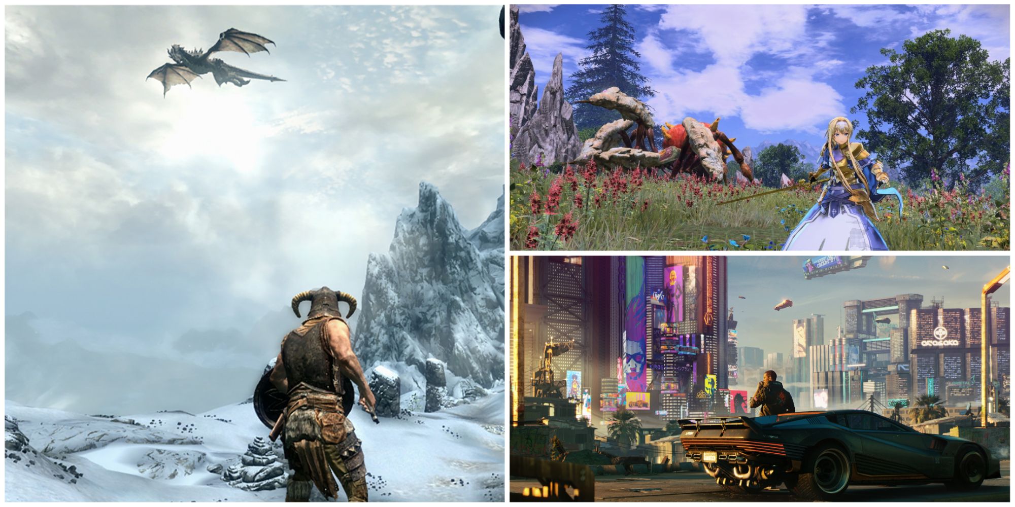 Elder Scrolls V: Skyrim, Cyberpunk 2077, Sword Art Online