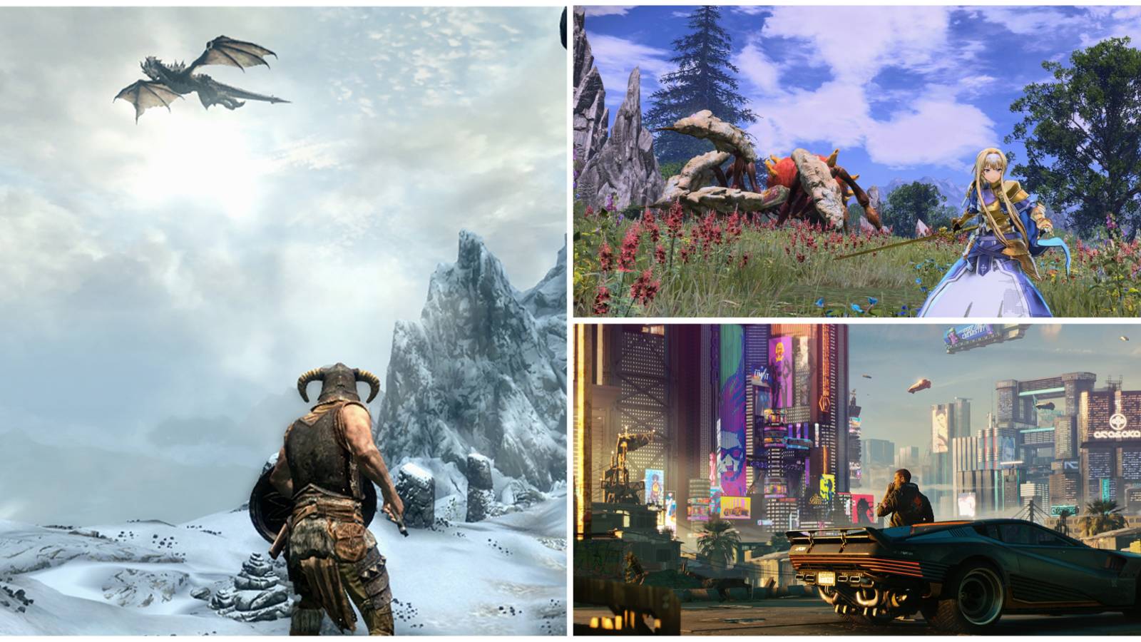 Elder Scrolls V: Skyrim, Cyberpunk 2077, Sword Art Online
