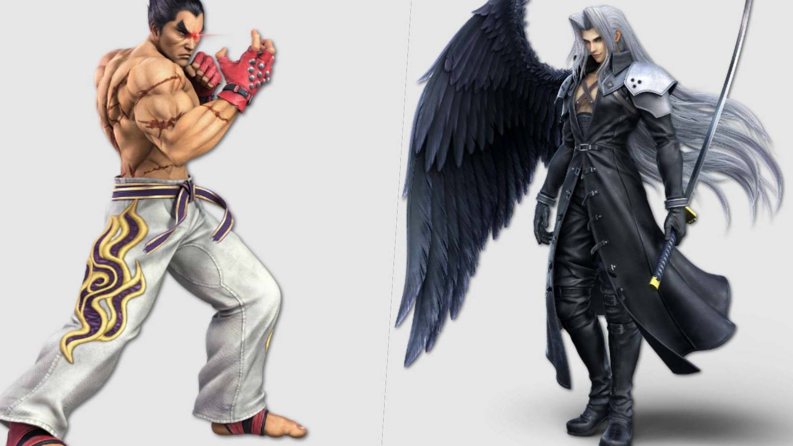 super smash bros ultimate - official artwork of kazuya from tekken and sephiroth from final fantasy