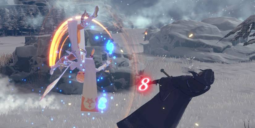 Framme using Combat Arts on an opponent in Fire Emblem Engage