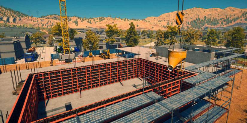Construction Of A Large Building's Basement Underway In Construction Simulator