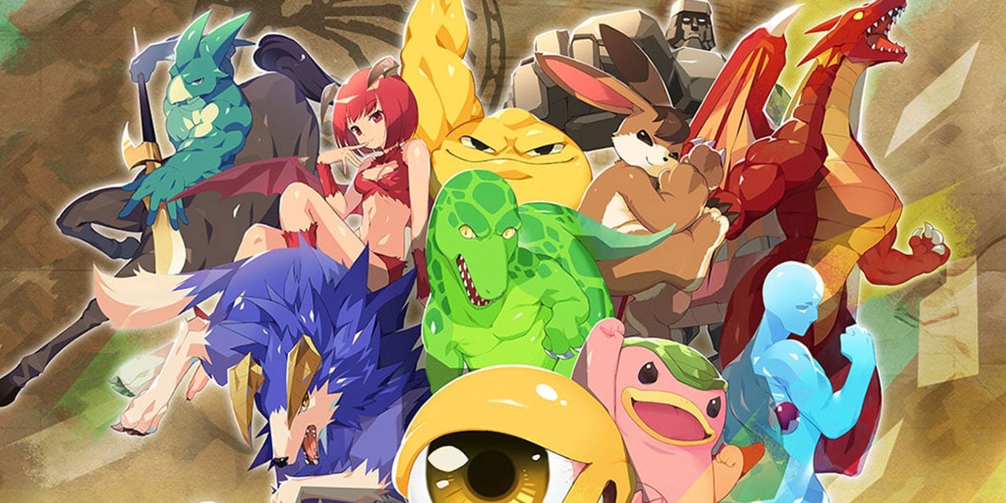 Cover Art For Line - Monster Rancher That Shows A Lot Of The Most Iconic Monsters In Series