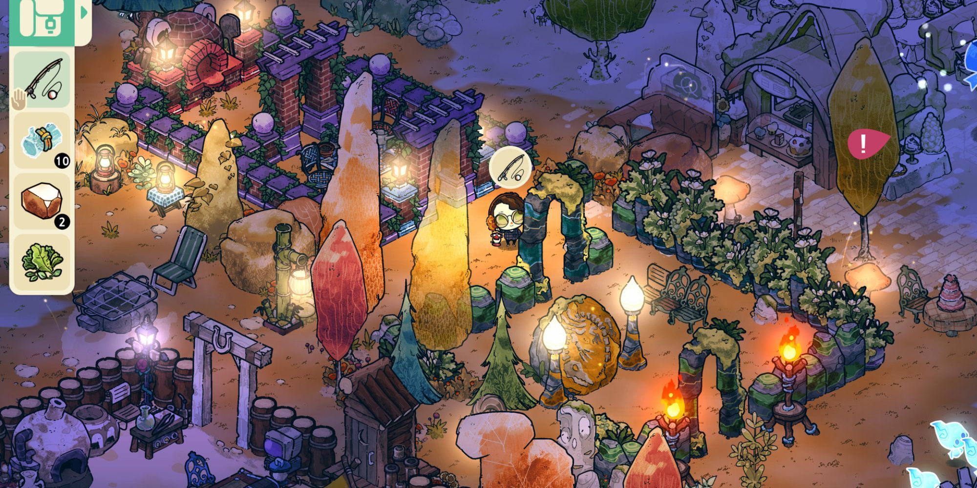 A player surrounded by furniture in Cozy Grove
