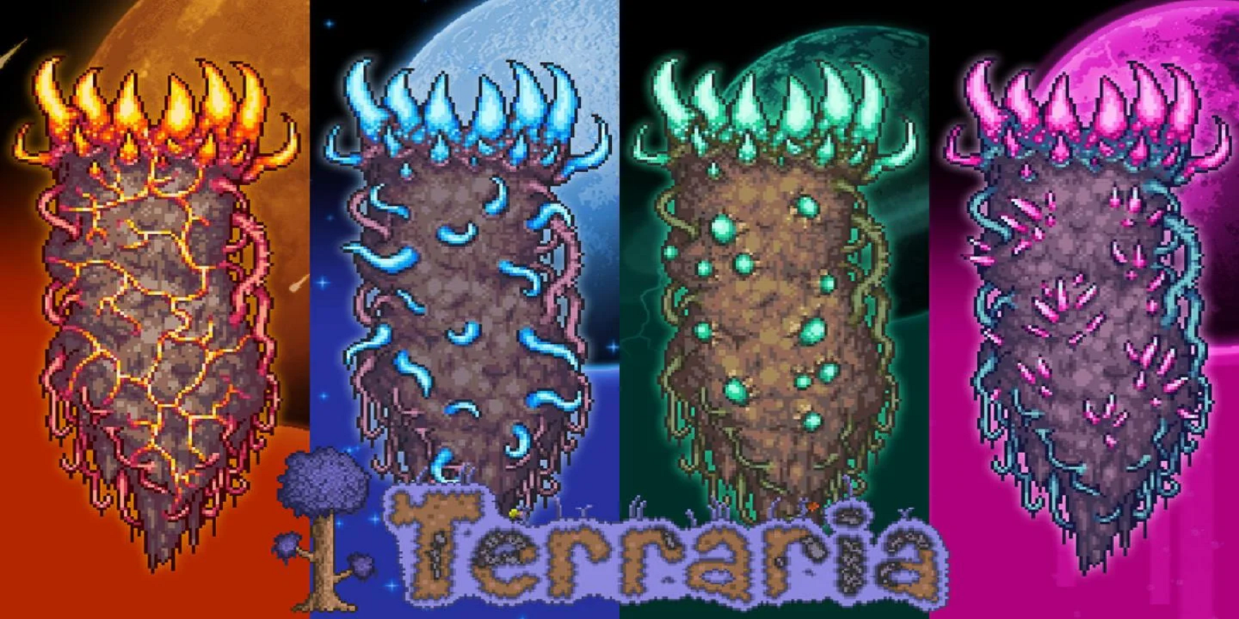Terraria Logo with all 4 Celestial Pillars