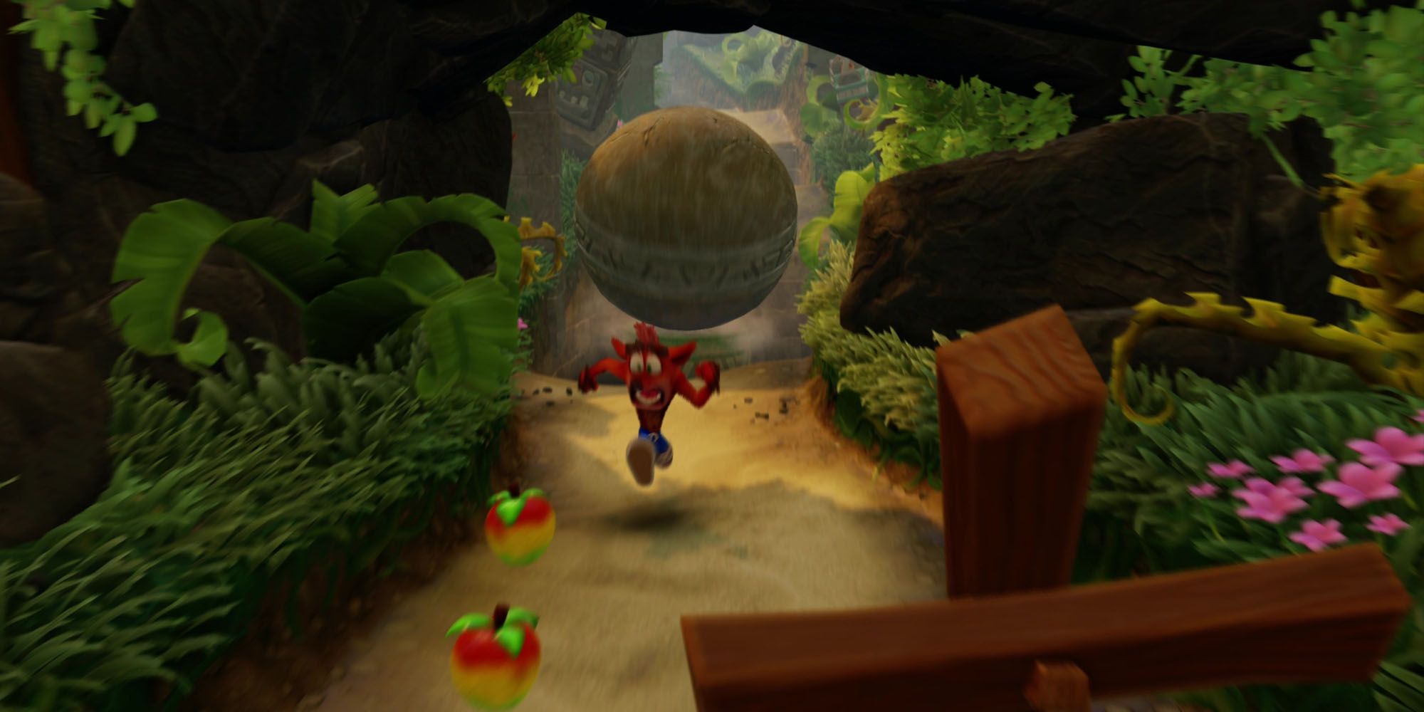 Crash Bandicoot running away from boulder