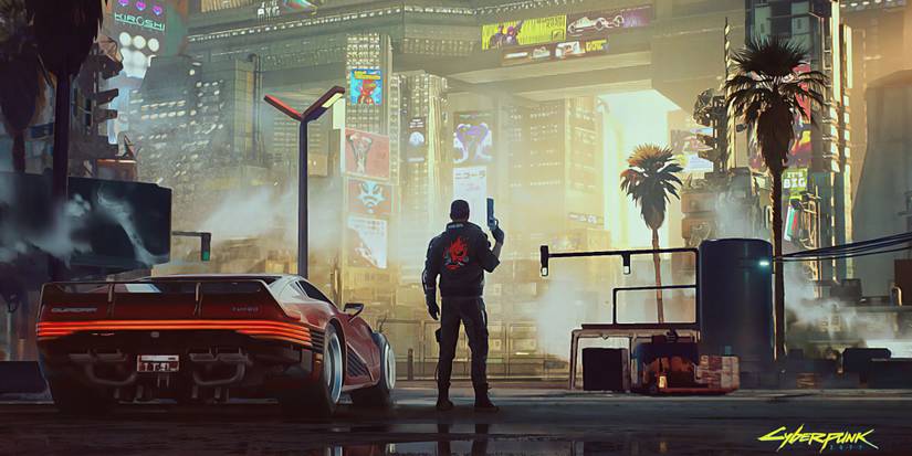 v stands next to a fast car