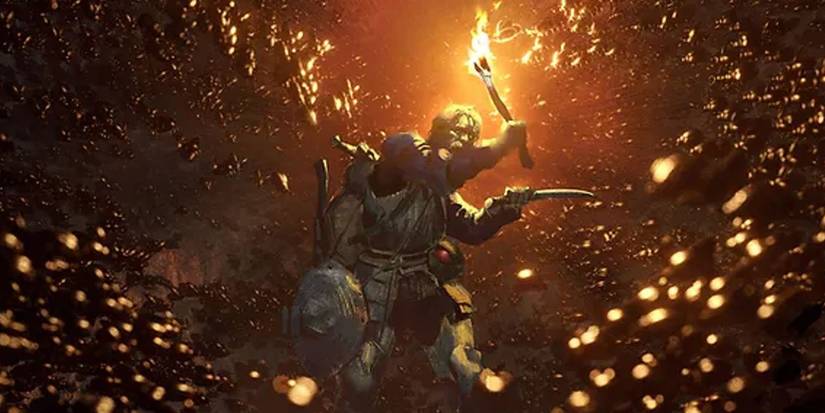 Dark and Darker Loading Screen Art Showing Scared Adventurer Surrounded By Gold