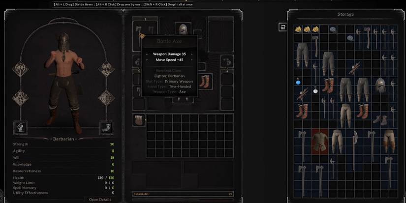 Dark and Darker - Looking At A Stash For A Barbarian Character