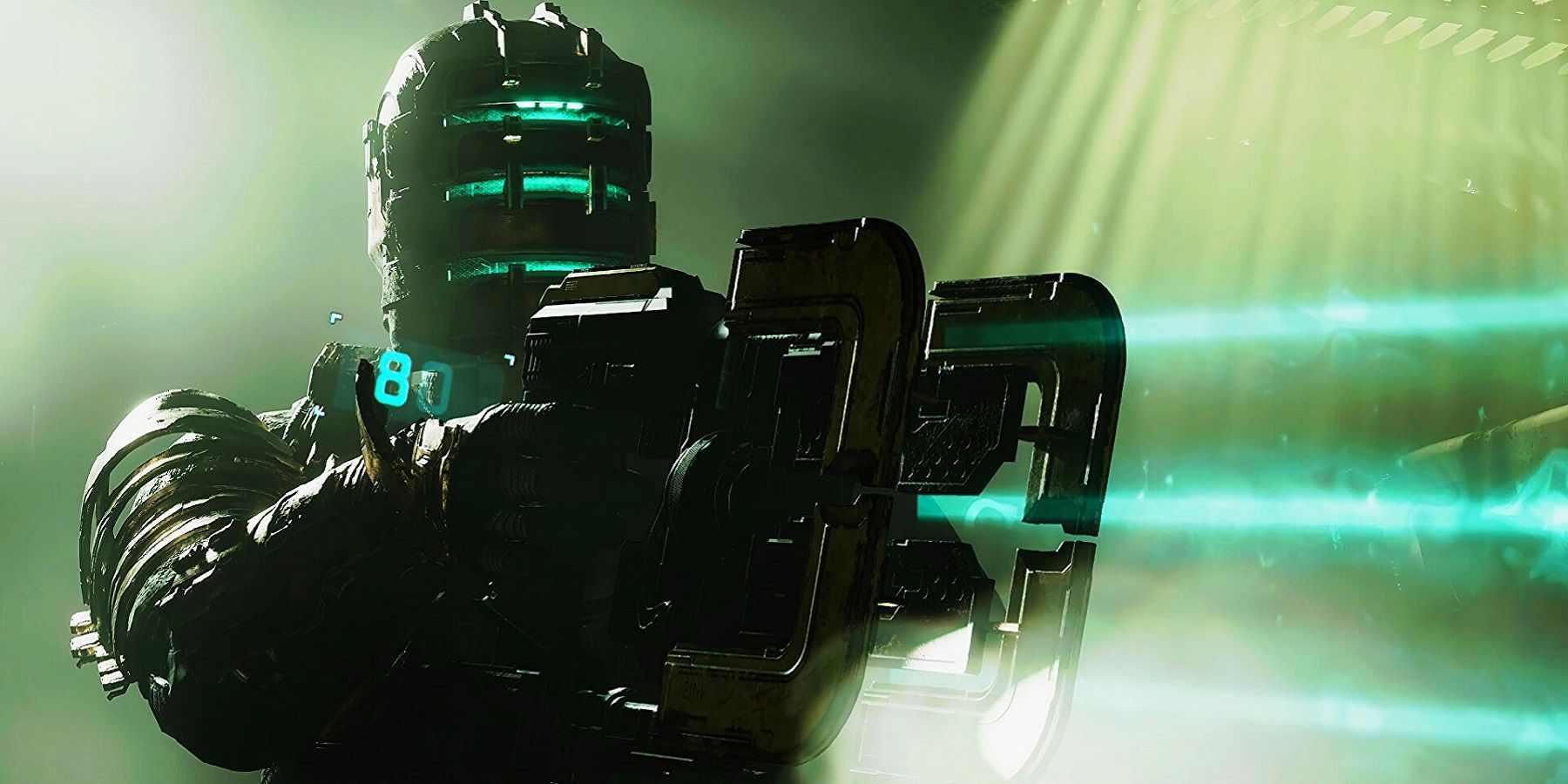 Image from Dead Space showing Issac Clarke holding the plasma cutter.