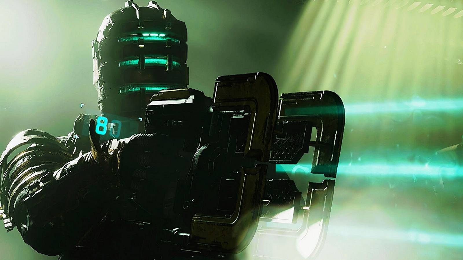 Image from Dead Space showing Issac Clarke holding the plasma cutter.
