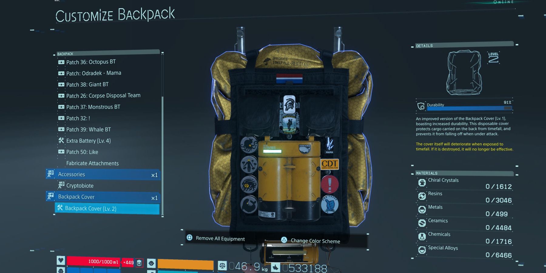 Death Stranding How to Unlock the Backpack Cover