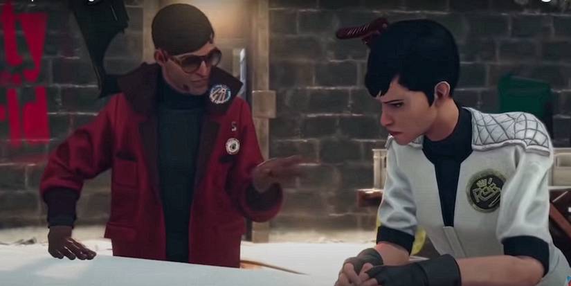 Deathloop two characters conversing in a custcene