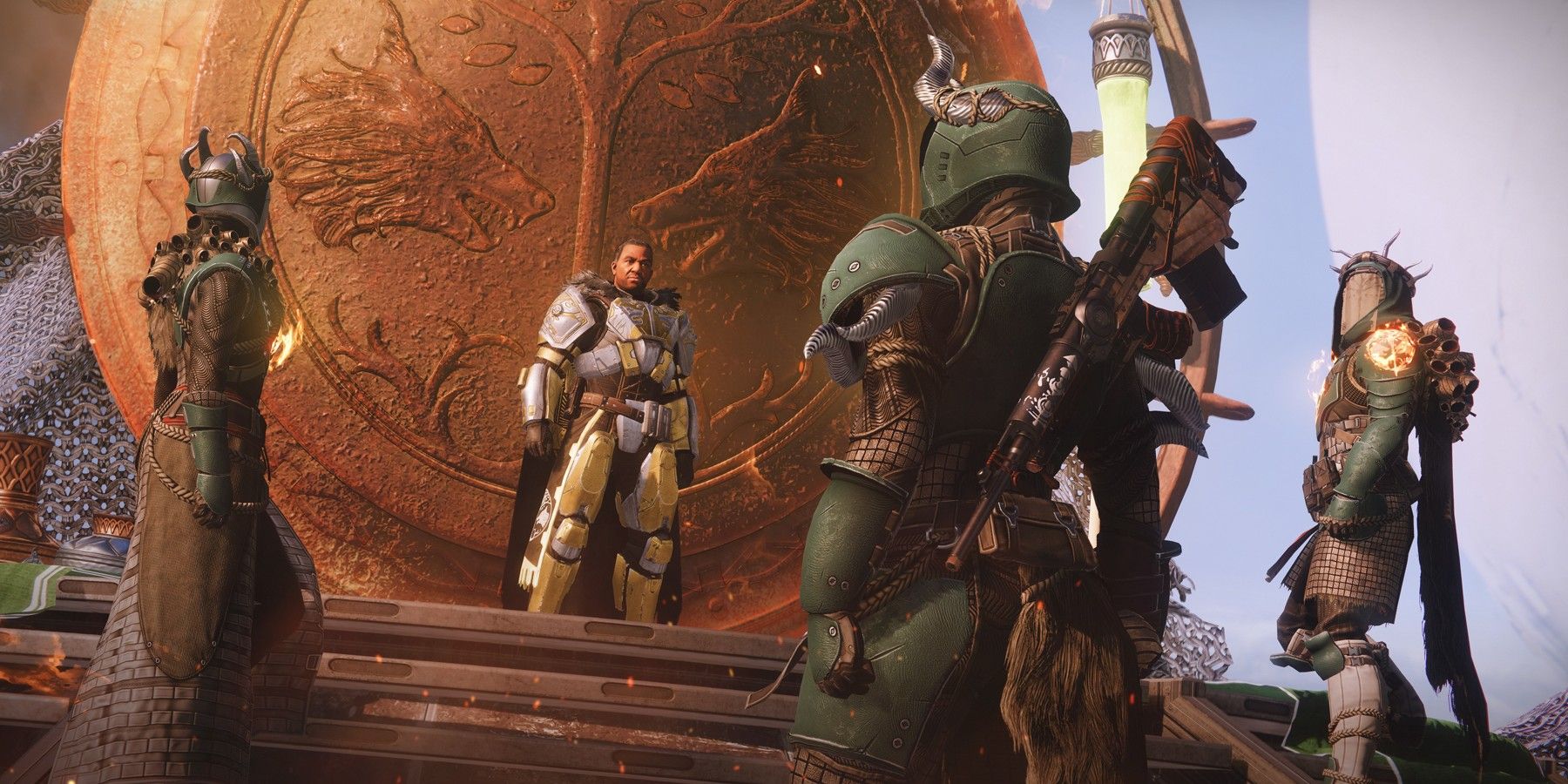 Guardians wearing Iron Banner armor and standing in front of Lord Saladin