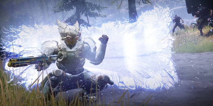 A Titan in Destiny 2 using Rally Barricade against the Fallen