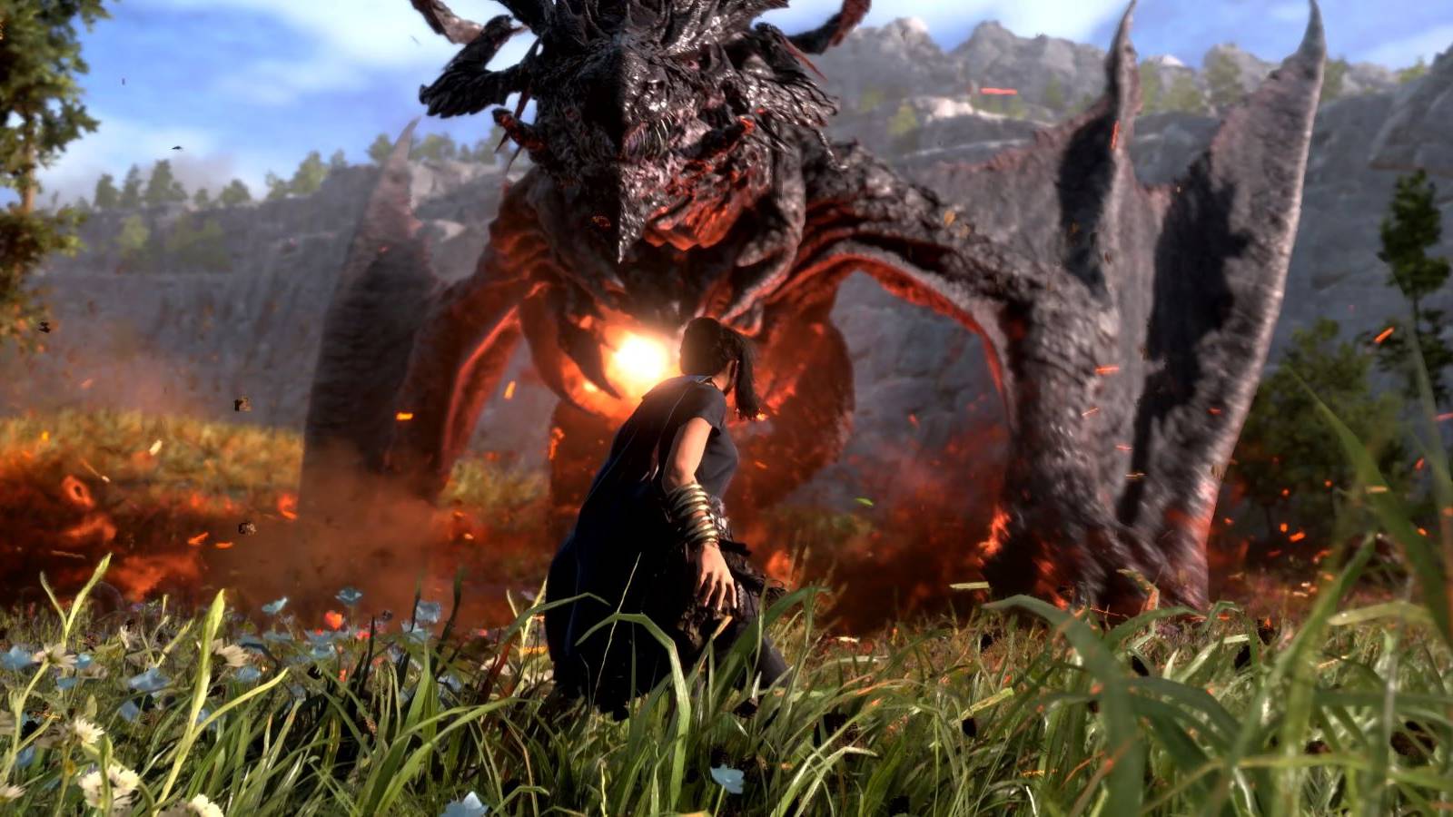 Frey Holland facing the Dragon boss in Forspoken