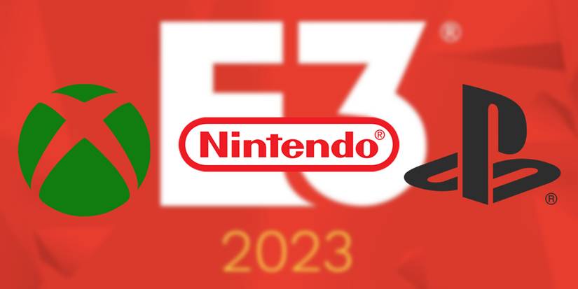 xbox, nintendo, and playstation logo over the blurred logo of e3 2022