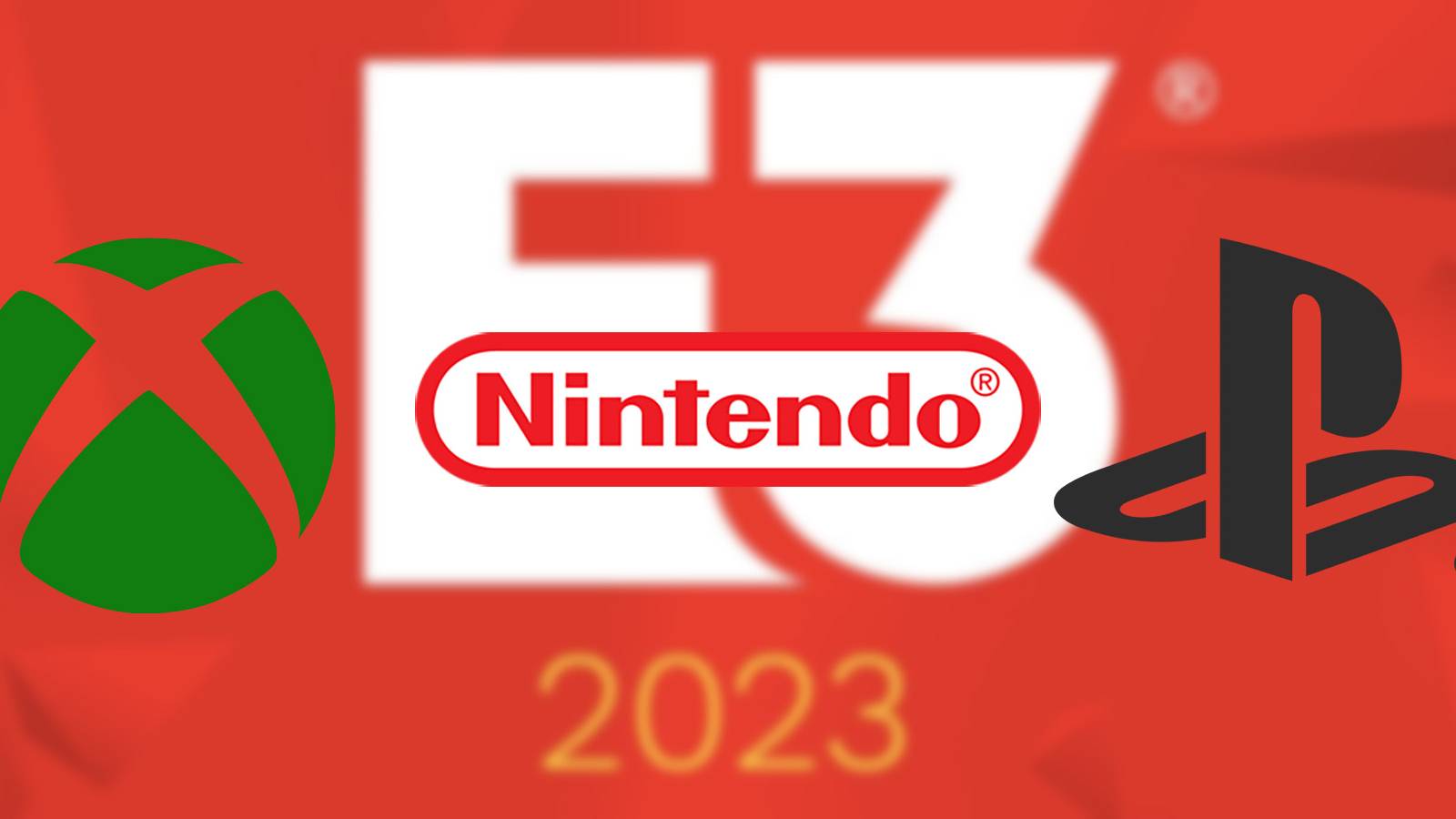 xbox, nintendo, and playstation logo over the blurred logo of e3 2022