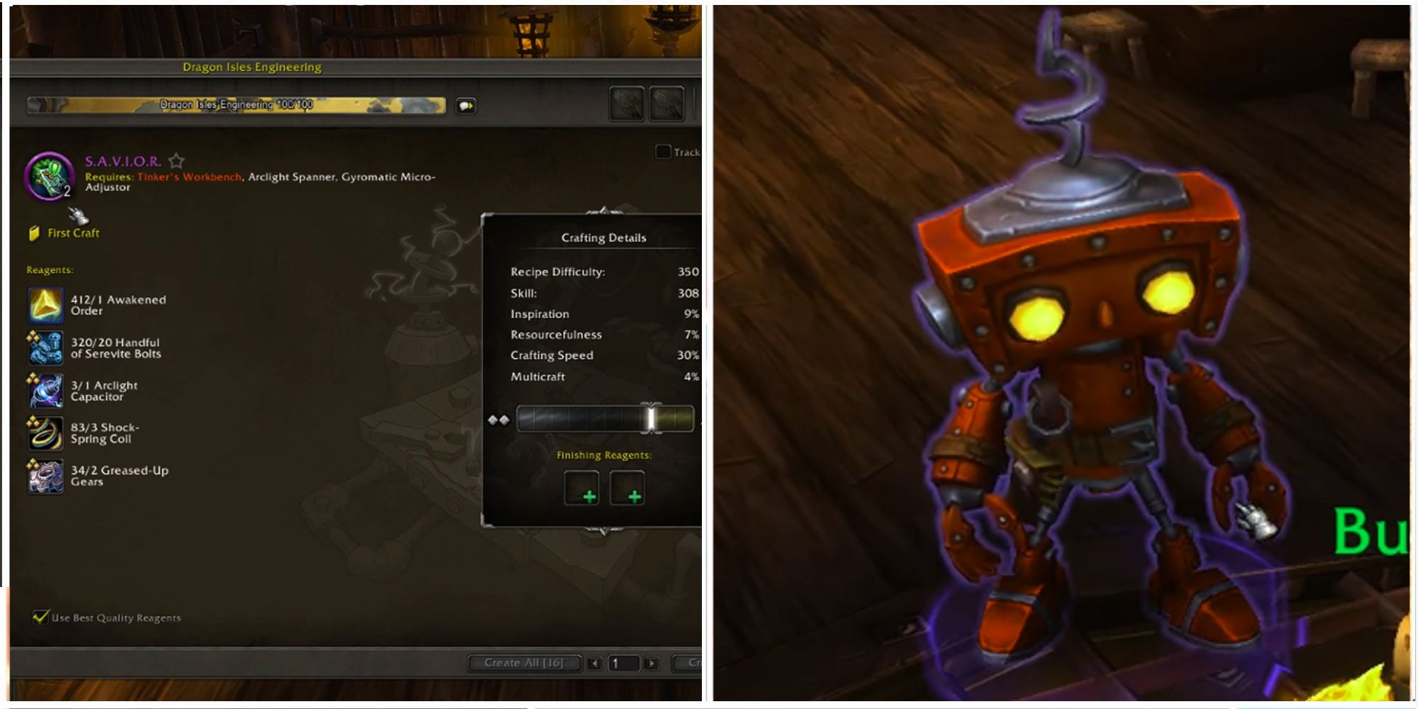 Engineer creates the S.A.V.I.O.R. device as seen in World of Warcraft Dragonflight