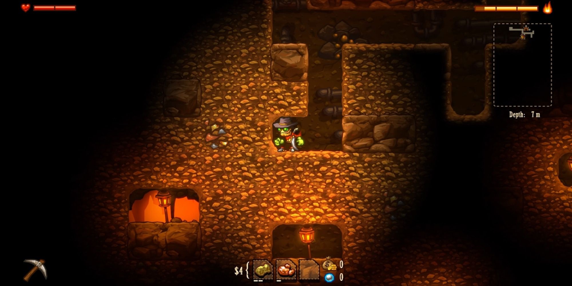 Exploring the world in SteamWorld Dig