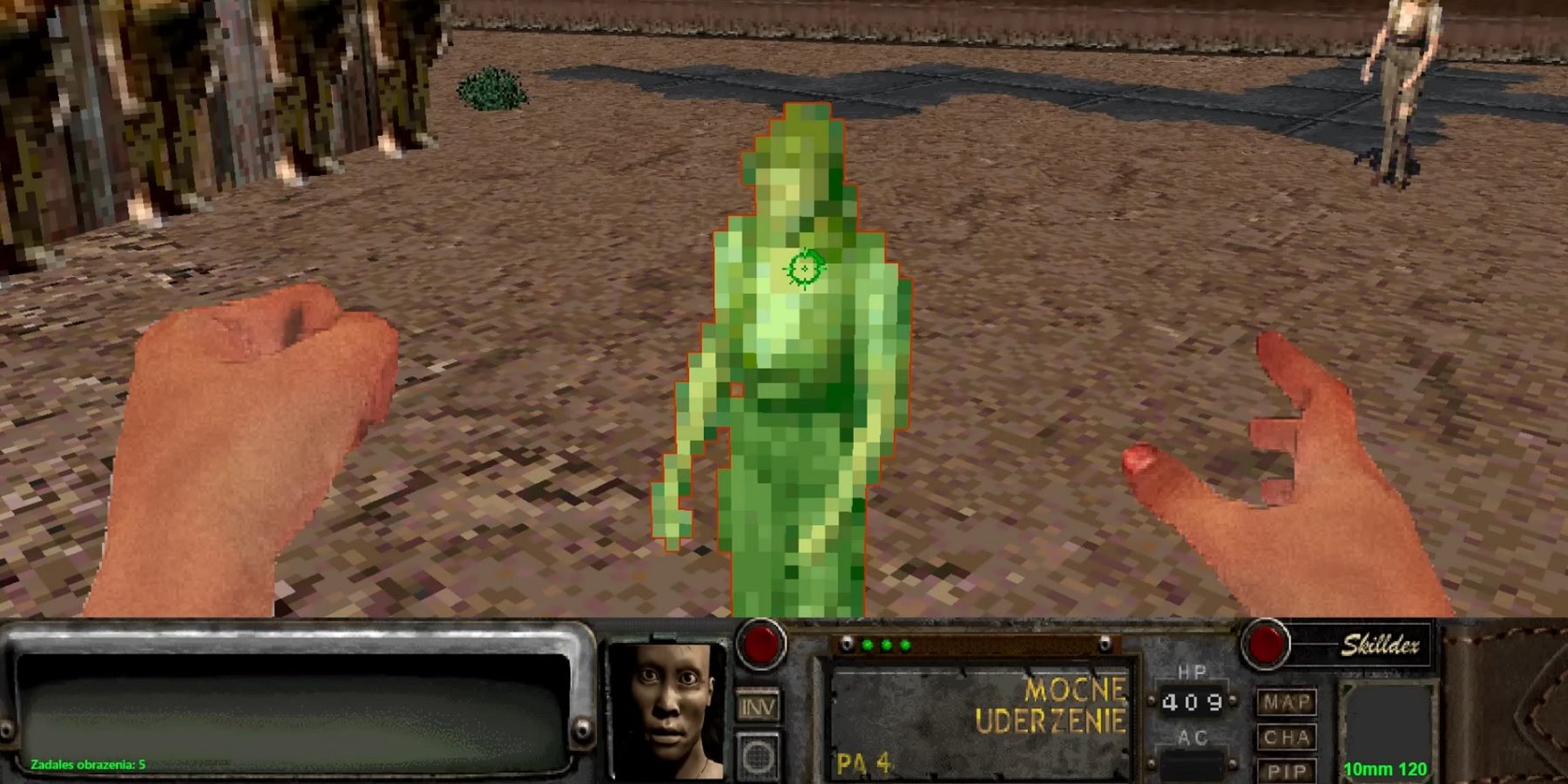 Image from a fan remake of Fallout 2 showing a first-person perspective.