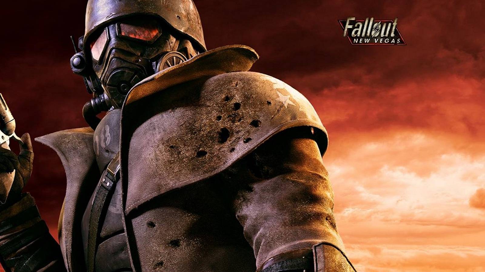 Image from Fallout: New Vegas showing an NCR soldier holding a pistol.