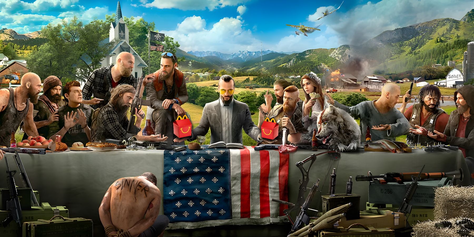 Far Cry 5 Joseph Seed holding Happy Meals