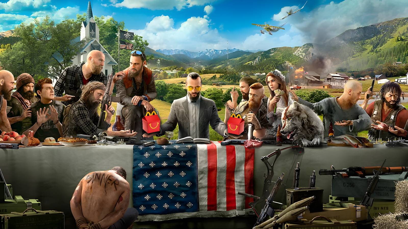 Far Cry 5 Joseph Seed holding Happy Meals