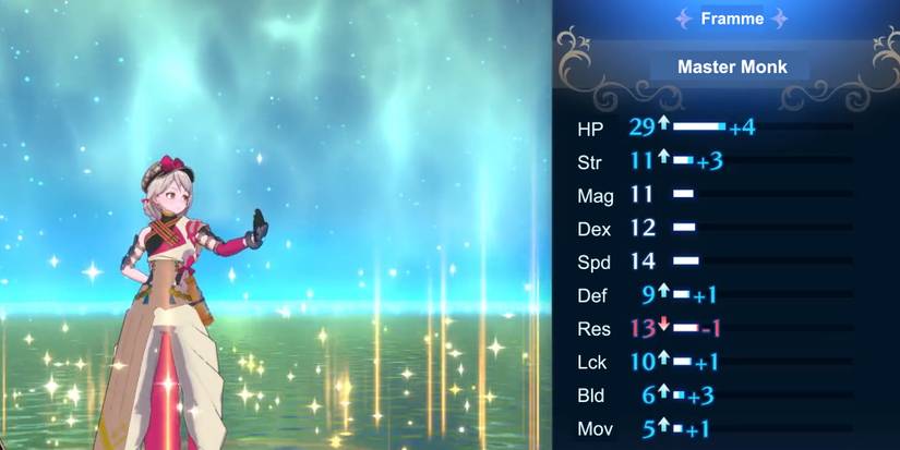 Framme upgrading to Master Monk in Fire Emblem Engage