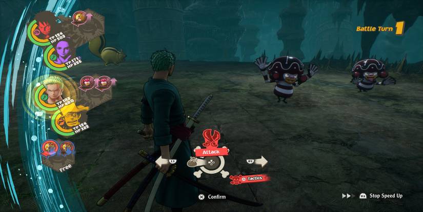 Fighting a battle in One Piece Odyssey