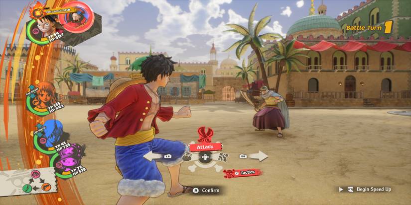 Fighting a battle in One Piece Odyssey