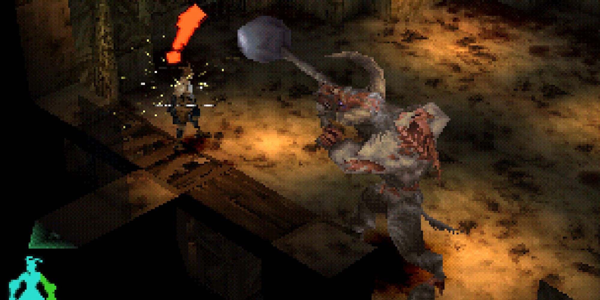 Fighting a boss in Vagrant Story