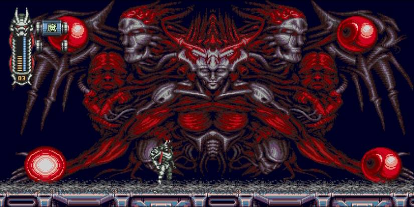 Fighting a boss in Vengeful Guardian Moonrider 