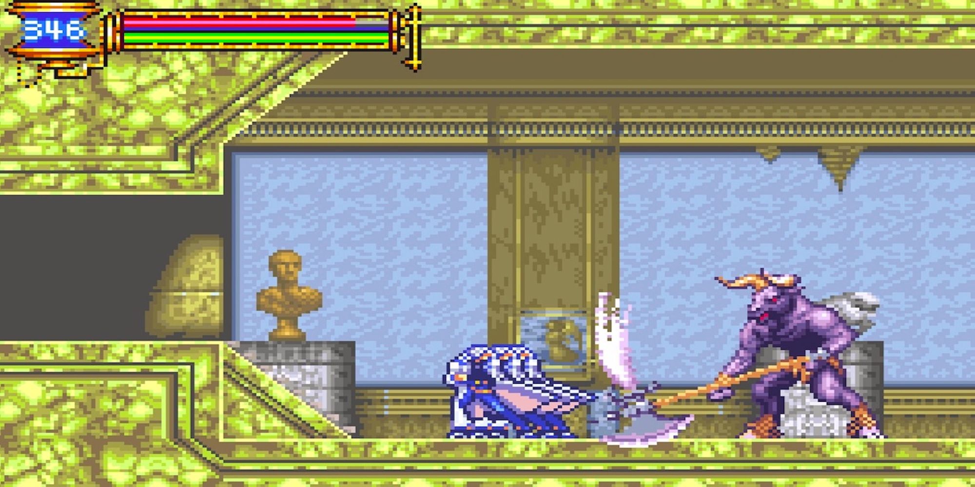 Fighting enemies in Castlevania Aria Of Sorrow