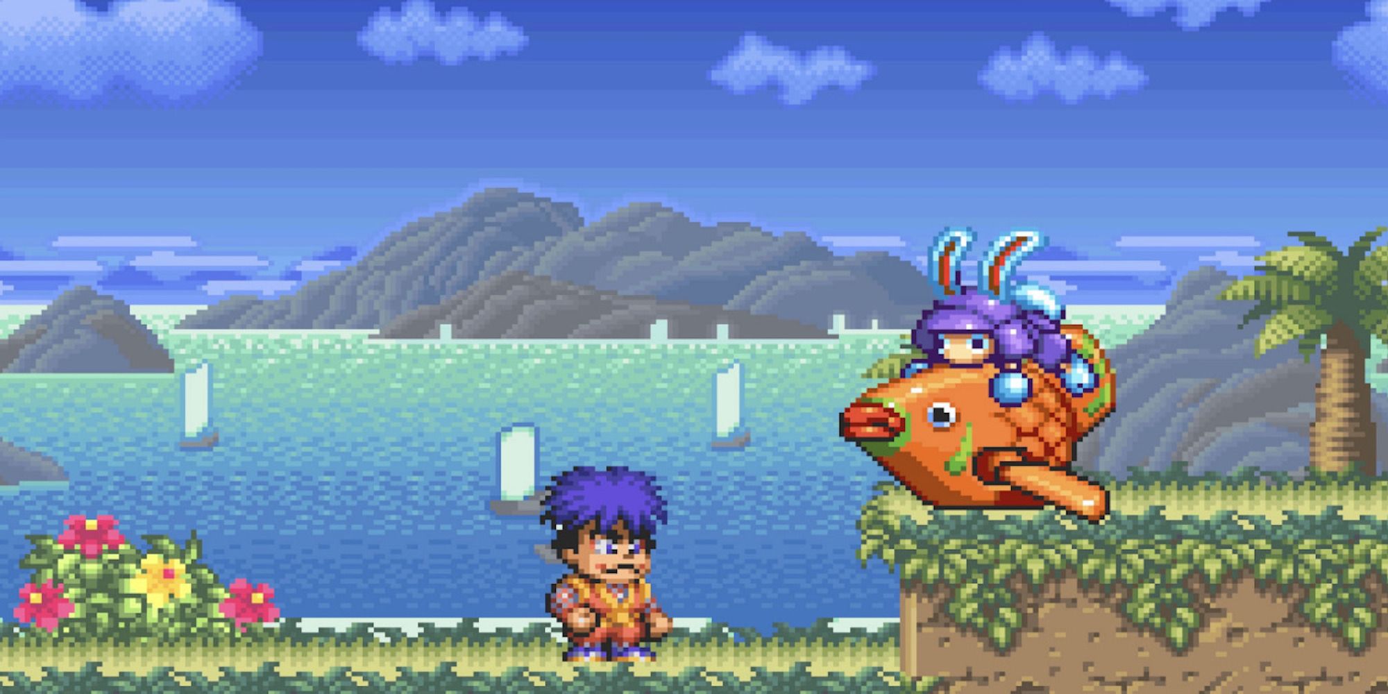 Fighting enemies in Ganbare Goemon 2