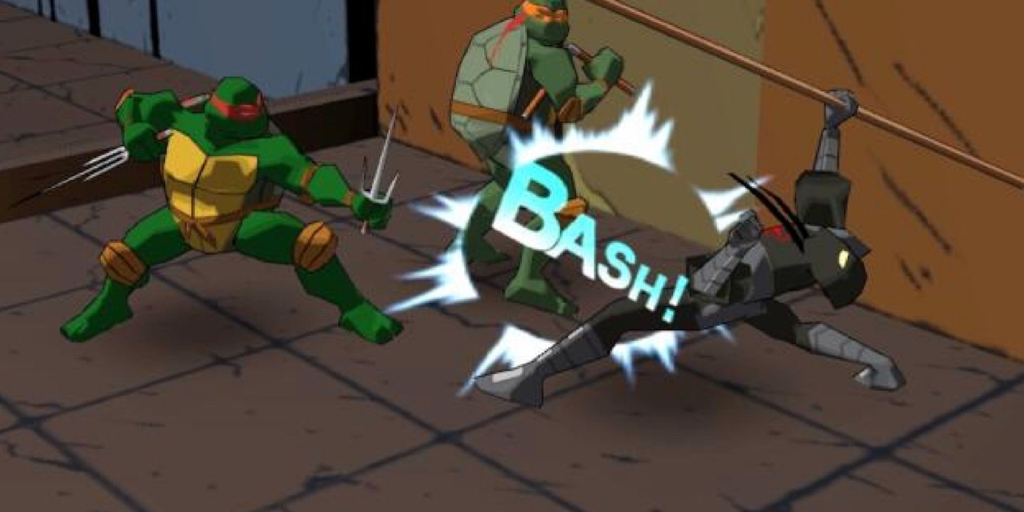 Battle enemies in Teenage Mutant Ninja Turtles GameCube