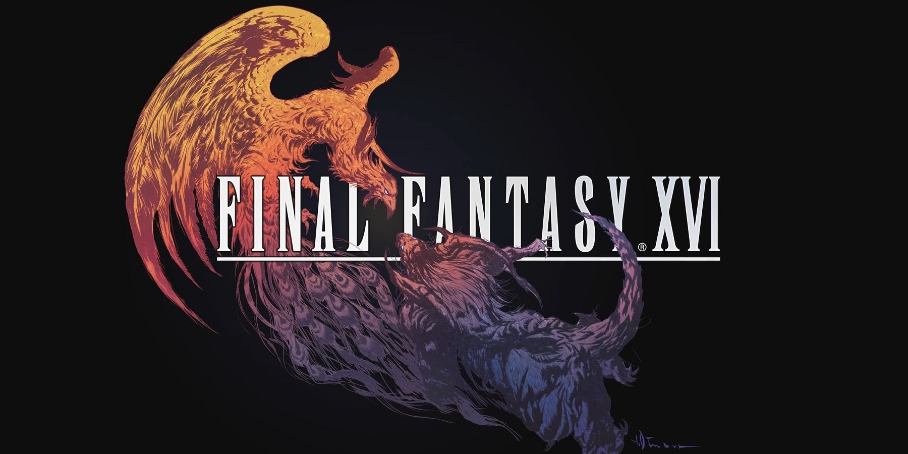 final fantasy 16 logo showcasing phoenix vs a behemoth