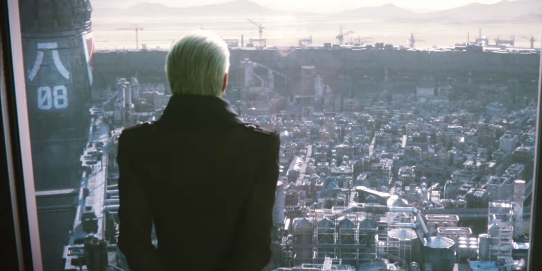 A character from Final Fantasy VII looking out at a city
