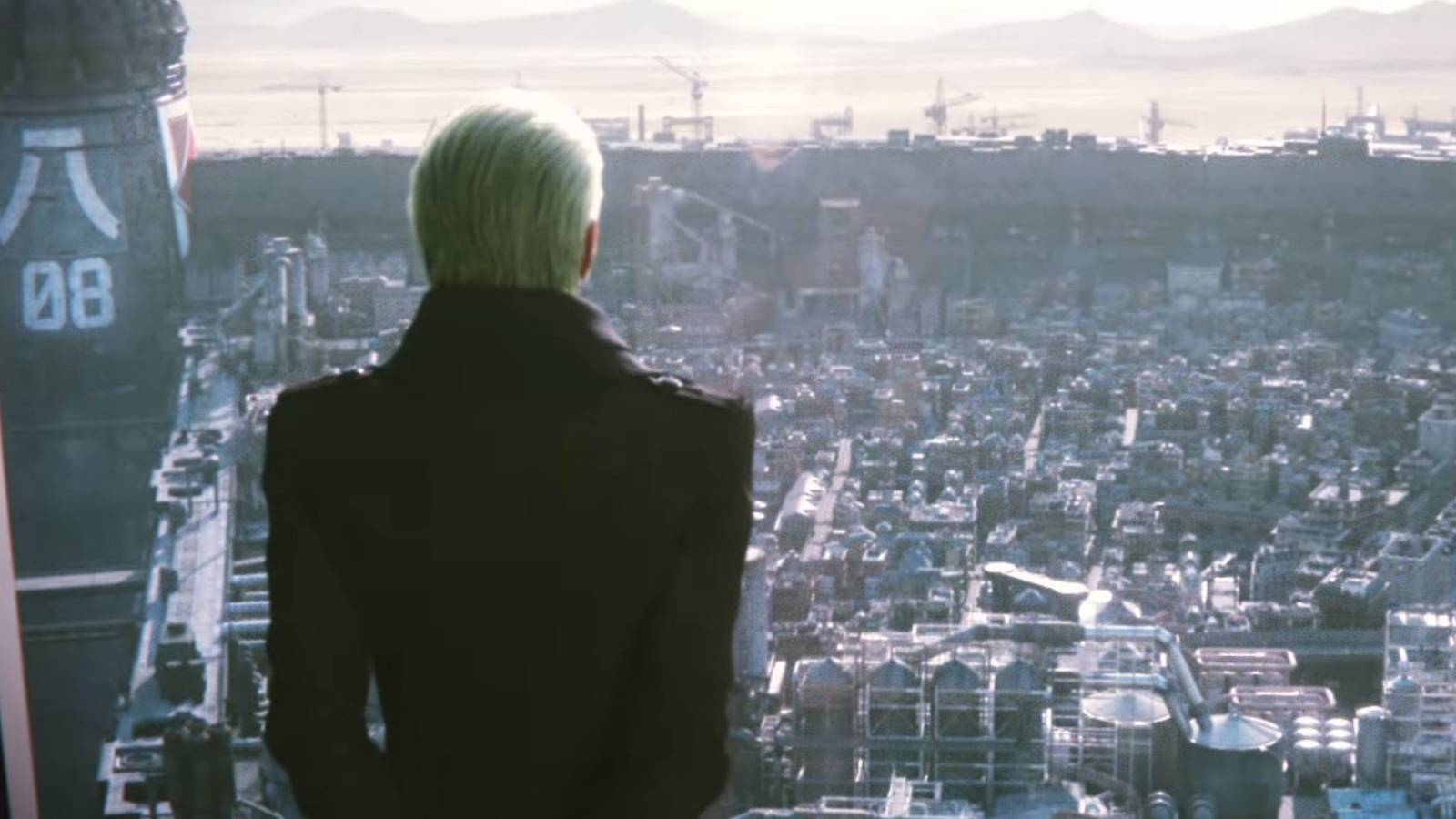 A character from Final Fantasy VII looking out at a city