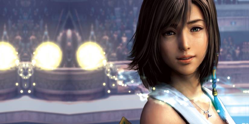 A shoulders-up shot of Yuna from Final Fantasy X, facing the camera with an ambivalent expression.