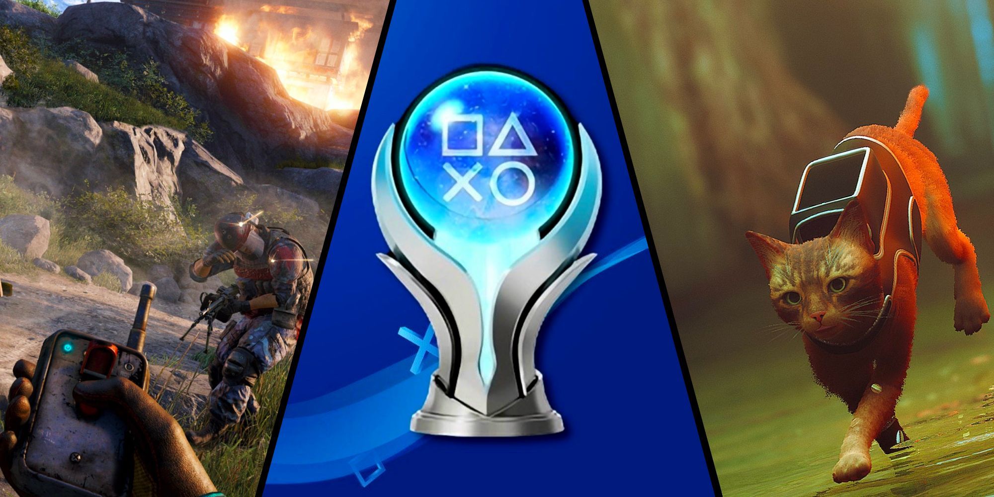 Far Cry 4, PlayStation Platinum Trophy, Stray in Split Image Collage